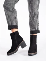 Luxusné dámske čierne členkové topánky na širokom podpätku