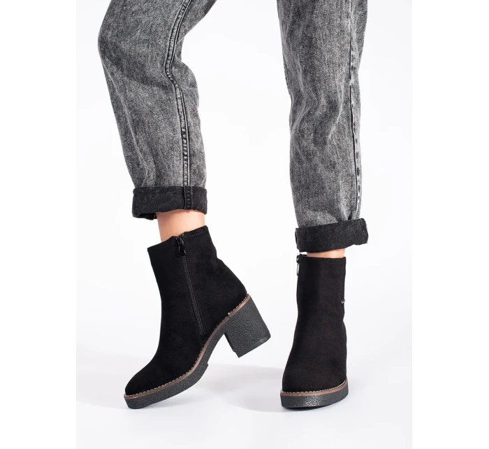 Luxusné dámske čierne členkové topánky na širokom podpätku