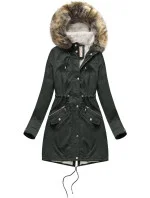 Dámska zimná bunda parka v army farbe s podšívkou z machovej kožušiny a kapucňou (7602BIG) Dámska zimná bunda parka v army farbe s podšívkou z machovej kožušiny a kapucňou (7602BIG)