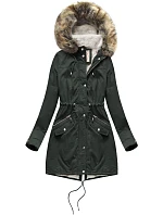 Dámská zimní bunda parka v army barvě s kožešinovou podšívkou a s kapucí model 21242006 - Libland Dámská zimní bunda parka v army barvě s kožešinovou podšívkou a s kapucí model 21242006 - Libland