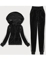 Čierny velúrový teplákový komplet s lampasmi (YP-9964)