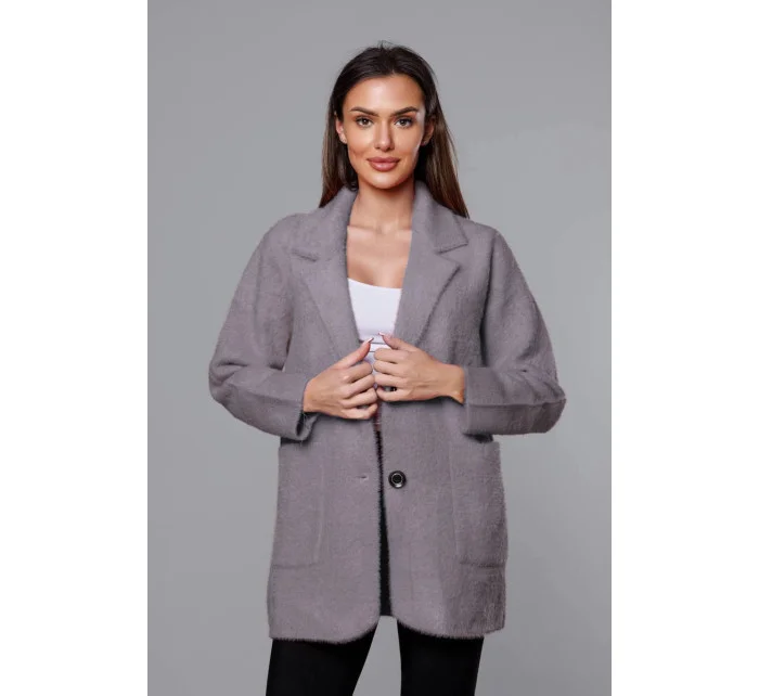 Krátký šedý vlněný přehoz přes oblečení typu alpaka model 18059145 - MADE IN ITALY