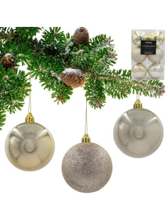 DEKORATÍVNE PLASTOVÉ OZDOBY BEZPEČNÉ 6KS 80MM ŠAMPANSKÉ