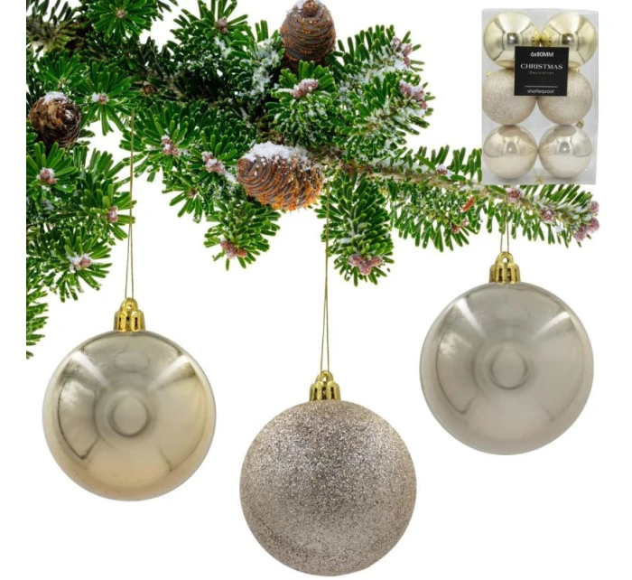 DEKORATÍVNE PLASTOVÉ OZDOBY BEZPEČNÉ 6KS 80MM ŠAMPANSKÉ