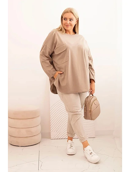 Dámská blůza Plus Size s bavlnou, s kapsou a ohrnovacími rukávy fango