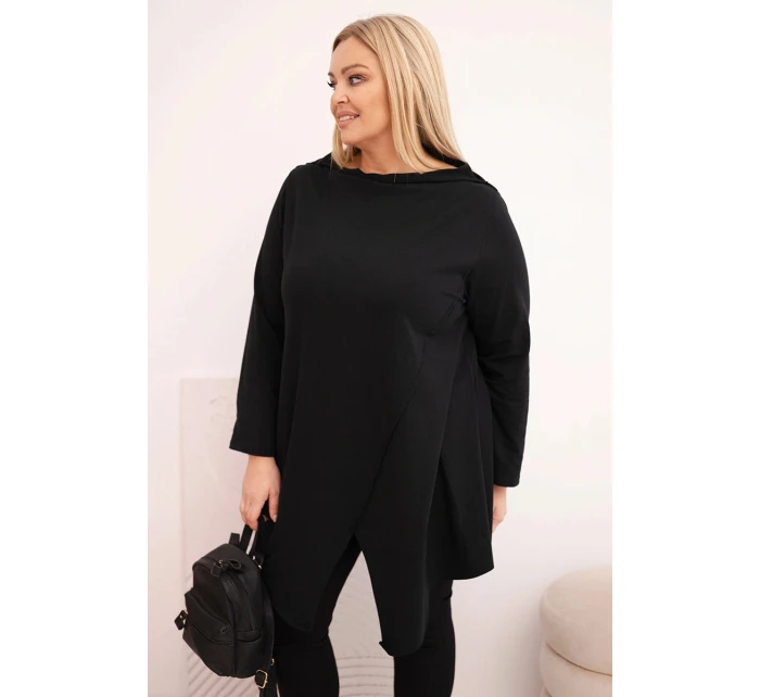 Dámske bavlnené Plus veľkosť asymetrické blúzka s roll-up rukávy čierna Dámske bavlnené Plus veľkosť asymetrické blúzka s roll-up rukávy čierna