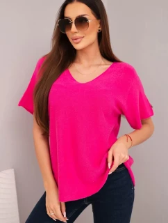 Dámsky sveter s krátkym rukávom a výstrihom do V vo fuchsiovej farbe