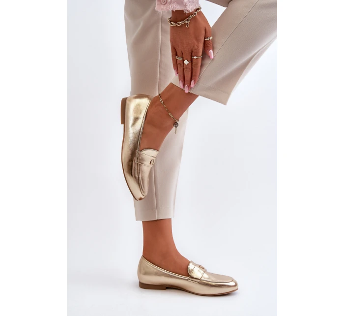 Dámské mokasíny na ploché podrážce zlaté model 21653969 - EVENTO