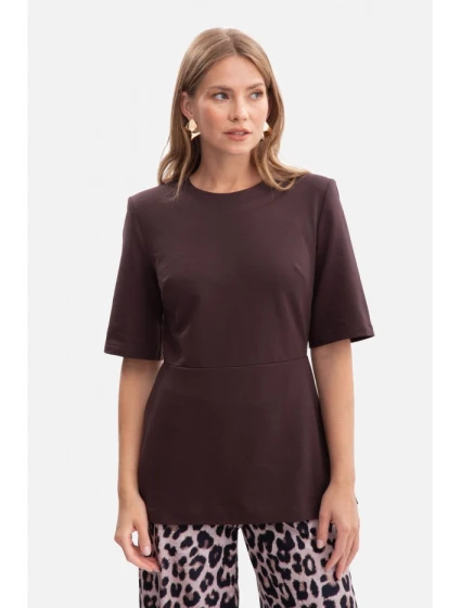 B305 Pletený top s peplumom - tmavá čokoláda