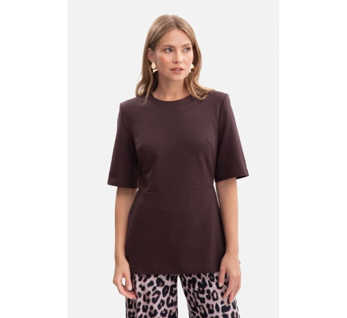 B305 Pletený top s peplumom - tmavá čokoláda