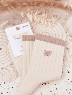 Dámske bavlnené ponožky s medvedíkom - ecru