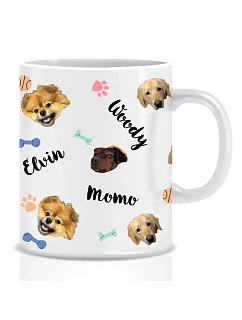 Personalizovaný klasický biely keramický hrnček s objemom 300 ml s motívom domácich miláčikov