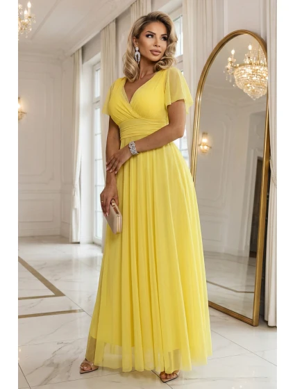 Dlouhé šaty s výstřihem, kosticemi a krátkými rukávy model 21955154 - numoco basic