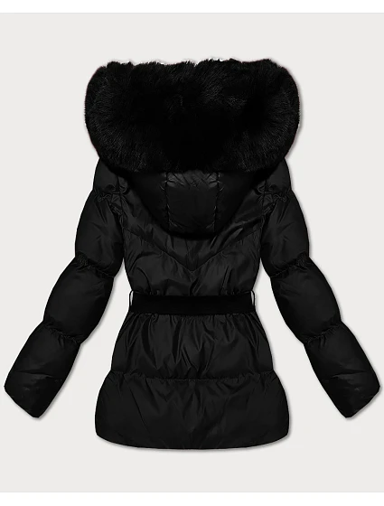 Černá zimní bunda s kapucí a s opaskem model 21479119 - J.STYLE Černá zimní bunda s kapucí a s opaskem model 21479119 - J.STYLE