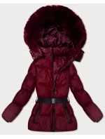 Zimní bunda ve vínové bordó barvě s kapucí a s opaskem model 21479129 - J.STYLE