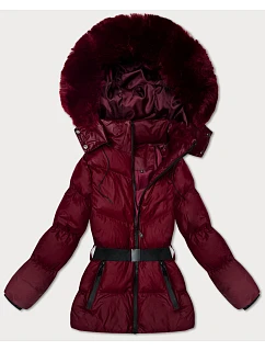 Zimní bunda ve vínové bordó barvě s kapucí a s opaskem model 21479129 - J.STYLE