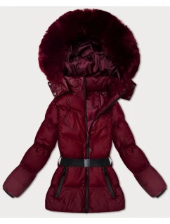 Zimní bunda ve vínové bordó barvě s kapucí a s opaskem model 21479129 - J.STYLE
