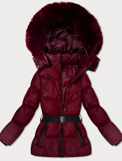 Zimní bunda ve vínové bordó barvě s kapucí a s opaskem model 21479129 - J.STYLE