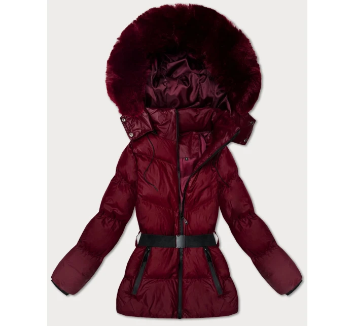 Zimní bunda ve vínové bordó barvě s kapucí a s opaskem model 21479129 - J.STYLE