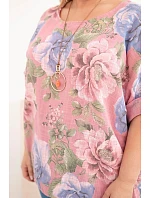 Dámská bavlněná halenka Plus Size s krátkým rukávem a květinovým vzorem tmavě růžová Dámská bavlněná halenka Plus Size s krátkým rukávem a květinovým vzorem tmavě růžová