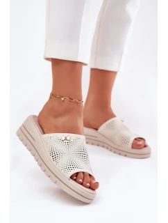 Dámské Kožené Pantofle Na Klínu Béžové model 21695132 - VINCEZA