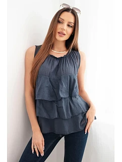 Dámská bavlněná halenka model 22147996 střihu s volány bez rukávů tmavě modrá - K-Fashion