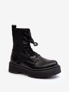 Workery Botki Damskie Ze Skarpetą Sznurowane Czarne Dedinva