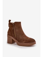 Ocieplane Botki Damskie Na Słupku Z Eko Zamszu Ciemnobrązowe Velarilla