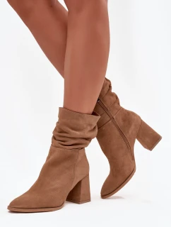 Kozačky z přírodního vyhřívané na podpatku s  béžové model 21718456 - Zazoo