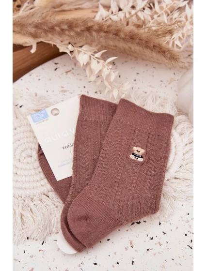 Teplé dámské ponožky s vlnou Medvídek Hnědé