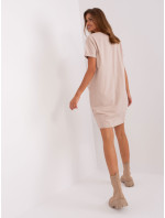 Béžové základné mikinové šaty s krátkymi rukávmi