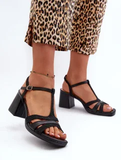Dámské sandály na vysokém podpatku vyrobené z ekologické kůže Black model 20452206 - Kesi