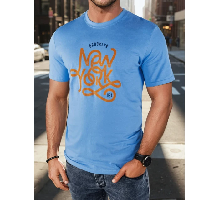 Pánske modré tričko s potlačou FashionStreet RX5370
