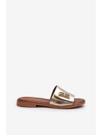 model 21659224 Elegantní Dámské Kožené Žabky Zlaté - Zazoo