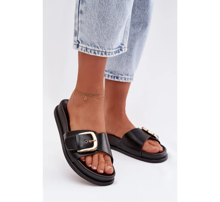 Ženské pantofle s zlatým sponou Černé model 21960827 - Boto