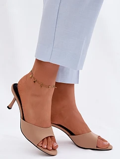 Dámské sandály na podpatku látkové Béžové model 22111314 - Boto