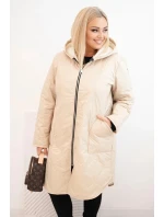 Dámske Plus veľkosť zimné prešívané bundy s kapucňou béžová