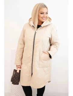 Dámske Plus veľkosť zimné prešívané bundy s kapucňou béžová