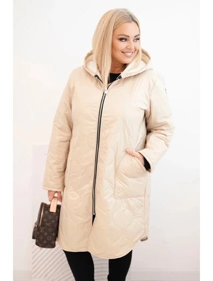Dámske Plus veľkosť zimné prešívané bundy s kapucňou béžová