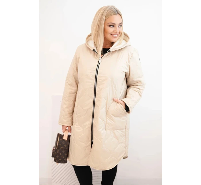 Dámske Plus veľkosť zimné prešívané bundy s kapucňou béžová