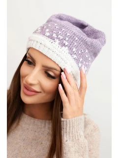 Dámska zimná vlnená čiapka s geometrickým vzorom K477 fialová + biela