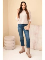 Dámsky mohérový sveter s krátkymi rukávmi béžovej farby