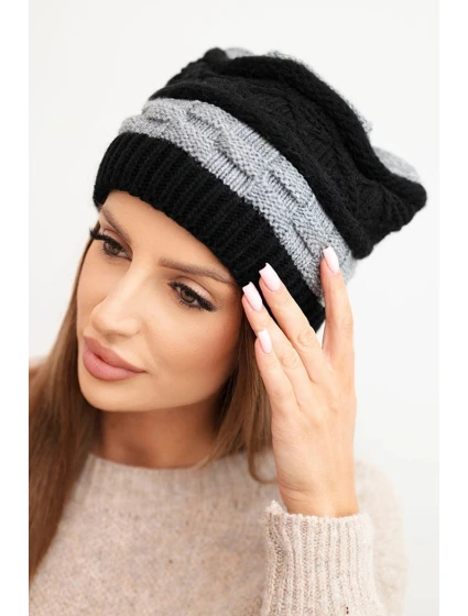 Dámska zimná vlnená čiapka s ozdobným vzorom K446 sivá + čierna Dámska zimná vlnená čiapka s ozdobným vzorom K446 sivá + čierna