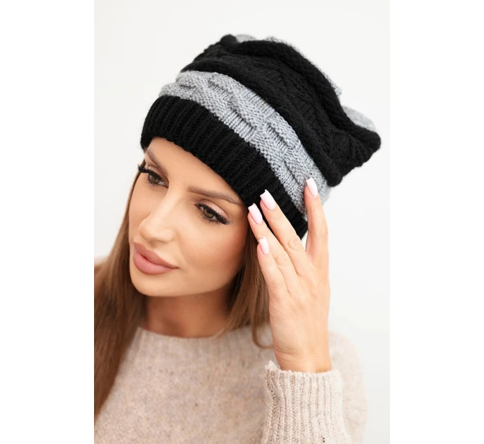 Dámska zimná vlnená čiapka s ozdobným vzorom K446 sivá + čierna Dámska zimná vlnená čiapka s ozdobným vzorom K446 sivá + čierna