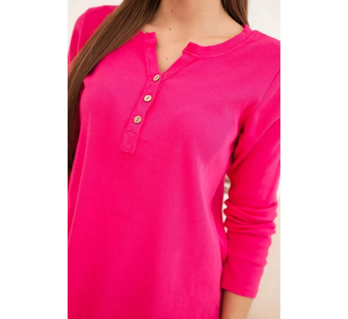 Dámska bavlnená blúzka s dlhými rukávmi a gombíkmi vo výstrihu fuchsiová