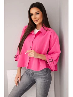 Dámská jarní bavlněná bunda model 22084763 na knoflíky s límcem růžová - K-Fashion