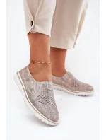 Zamszowe Półbuty Wsuwane Beżowo-Złote Inez