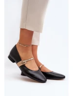 Skórzane Baleriny Damskie Na Płaskim Obcasie Laura Messi 2774 Czarne