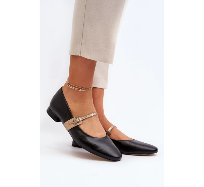 Skórzane Baleriny Damskie Na Płaskim Obcasie Laura Messi 2774 Czarne