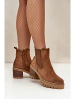 Dámské Zateplené Botky Na Podpatku Eko Semišové Hnědé model 21669073 - Boto Dámské Zateplené Botky Na Podpatku Eko Semišové Hnědé model 21669073 - Boto